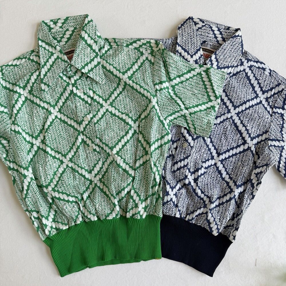 Lot 2 Vintage 1970s Fruit of the Loom "Shaggs" Hawaiian Aloha Print Shirt Medium